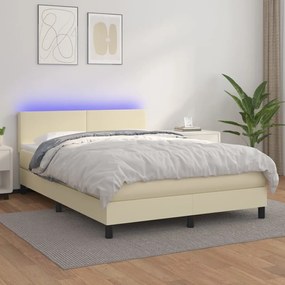 3134101 vidaXL Боксспринг легло с матрак LED кремаво 140x190см изкуствена кожа