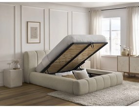 Бежово двойно тапицирано легло с място за съхранение с включена подматрачна рамка 180x200 cm Denali – Bobochic Paris