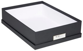 Тъмно сива кутия за съхранение с етикет за име за документи, размер A4 Oskar - Bigso Box of Sweden