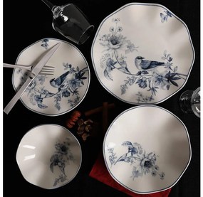 Сервиз за хранене, 24 части, бял/син, порцелан