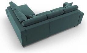 Кадифен разтегателен ъглов диван с място за съхранение в петролен цвят (десен ъгъл/L форма) Kyoto – Cosmopolitan Design