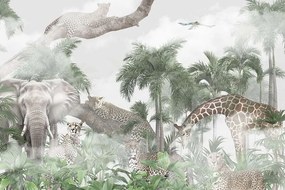 Фототапет Джунгла с диви животни – Слон, Жирафи и Леопарди