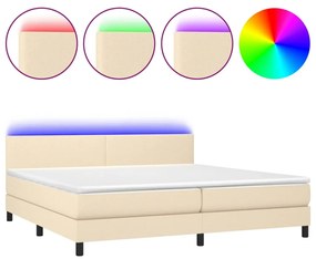 3133026 vidaXL Боксспринг легло с матрак и LED, кремава, 200x200 см, плат