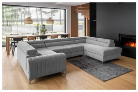 Светлосив сгъваем/с място за съхранение ъглов диван (десен ъгъл/U форма) Louis – ELTAP