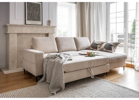 Бежов разтегателен ъглов диван от рипсено кадифе (десен ъгъл) Lofty Lilly – Miuform