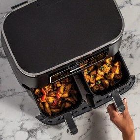 Двоен фритюрник с горещ въздух Ninja Foodi Dual Zone AF200EU, 2400W, Независими зони за готвене, 7.6 л, 4 програми, 100-240°C, Max Crisp, Sync, Черен