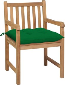 3062750 vidaXL Градински столове, 2 бр, зелени възглавници, тиково дърво масив
