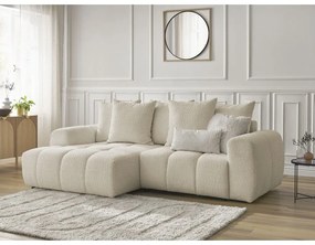 Бежов сгъваем/с място за съхранение ъглов диван от прежда с примки от букле (ляв ъгъл) Roxelane – Bobochic Paris