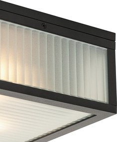 Външна таванна лампа черна с релефно стъкло 2-светлина IP44 - Charlois