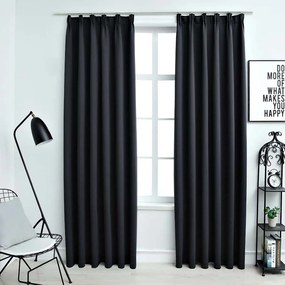 134416 vidaXL Затъмняващи завеси с куки, 2 бр, черни, 140x245 см
