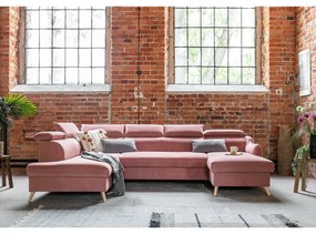 Светлорозов кадифен U-образен ъглов разтегателен диван (ляв ъгъл) Sweet Harmony - Miuform