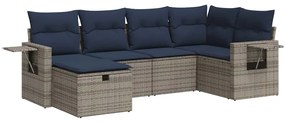 3325487 vidaXL Градински диван с възглавници, 6 части, полиратан, сив