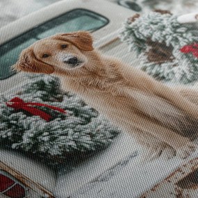 Картина на платно – Коледно куче на заснежен път