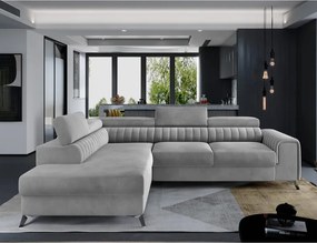 Сив кадифен разтегателен ъглов диван с място за съхранение (ляв ъгъл L форма) Laurence – ELTAP