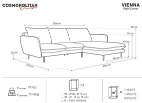 Тъмносин ъглов диван от кадифе (десен ъгъл) Vienna - Cosmopolitan Design