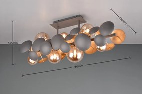Таванна лампа със стъклен абажур в сиво-златисто 76x22 cm Bubble - Trio Select