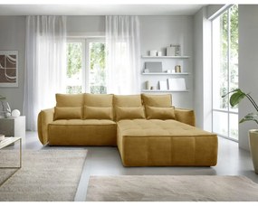 Жълт кадифен сгъваем/с място за съхранение ъглов диван (десен ъгъл) Campo – ELTAP