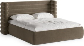 Кафяво-сиво двойно легло 180x200 cm тапицирано с място за съхранение с включена подматрачна рамка Mount – Micadoni