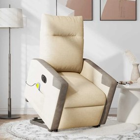 3324108 vidaXL Електрически изправящ масажен реклайнер стол кремав текстил