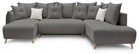 Сив разтегателен диван (десен ъгъл/В-образна форма) Nessa - Bobochic Paris