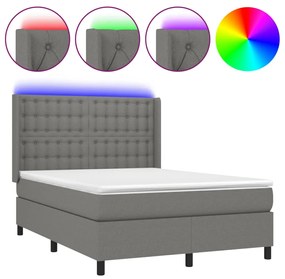 3138638 vidaXL Боксспринг легло с матрак и LED, тъмносиво, 140x200 см, плат