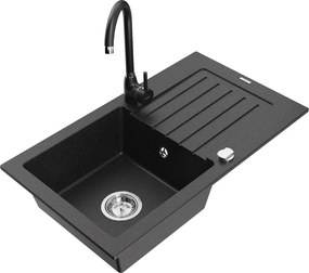 Mexen Pablo гранитна мивка с 1 отделение с дренаж и кухненски смесител Telma, черно/сребърно - 6510-73-670200-70