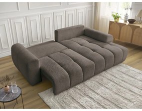 Кафяв сгъваем/с място за съхранение ъглов диван от прежда с примки от букле (десен ъгъл) Roxelane – Bobochic Paris