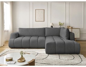 Тъмносив сгъваем/с място за съхранение ъглов диван (десен ъгъл/L форма) Fuji – Bobochic Paris