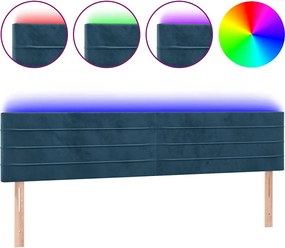 3121816 vidaXL LED горна табла за легло, тъмносиня, 180x5x78/88 см, кадифе