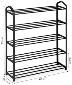 Черен метален стелаж за обувки с 5 рафта