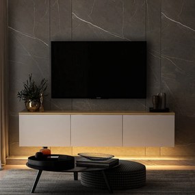 Шкаф за телевизор от декор от дъб в бял и естествен цвят 160x35x32 cm Neon – Kalune Design