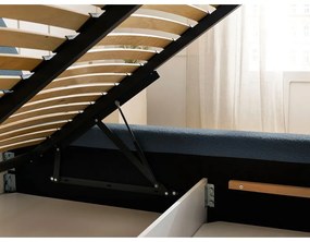 Тъмносиньо тапицирано двойно легло с място за съхранение с включена подматрачна рамка 160x200 cm Orlane – Bobochic Paris