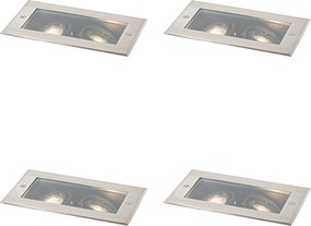 Комплект от 4 модерни наземни прожектора стомана 2 светлини регулируеми IP65 - Oneon