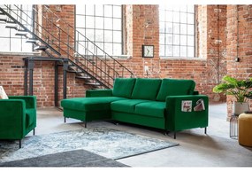 Зелен кадифен ъглов разтегателен диван, ляв ъгъл Lofty Lilly - Miuform