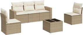 3218788 vidaXL Градински диван с възглавници, 6 части, бежов полиратан