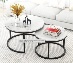 Комплект от 2 кръгли масички за кафе - бял мрамор