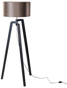 Подова лампа черна с кафяв велурен абажур 50см - Puros