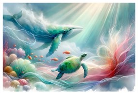 Картина на платно – Кит и морска костенурка