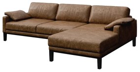 Ъглов диван от кафява кожа в цвят коняк , десен ъгъл Musso - MESONICA