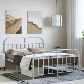 353704 vidaXL Метална рамка за легло с горна и долна табла, бяла, 150x200 см