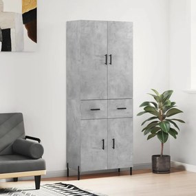 3198157 vidaXL Висок шкаф, бетонно сив, 69,5x34x180 см, инженерно дърво