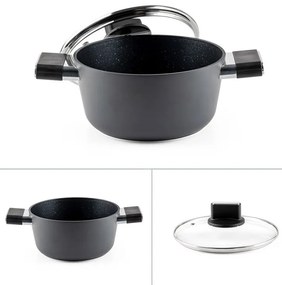 Тенджера Luigi Ferrero Regina FR-2040 20x10 см, 2.5 л, Незалепващо покритие, Стъклен капак с отвор за пара, Индукция, Черен