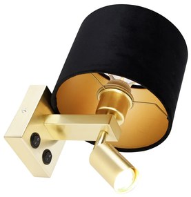 Стенна лампа месинг с лампа за четене и абажур 18 см черен - Brescia