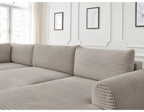 Светлосиво-бежов разтегателен ъглов диван от рипсено кадифе (десен ъгъл/"U" форма) Lucien – Bobochic Paris