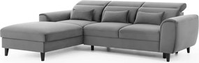 Сив кадифен разтегателен ъглов диван с място за съхранение (ляв ъгъл) Foble – ELTAP