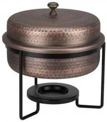 Horecano - Бен Мари кръг с релеф и медно покритие с черна стойка Ø33.5cm 5L ANTIQUE-RUSTIC-(SG-86464(B)