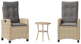 365229 vidaXL Бистро комплект с възглавници 3 части бежов микс полиратан