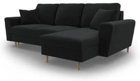 Черен кадифен разтегателен ъглов диван с място за съхранение Kyoto – Cosmopolitan Design