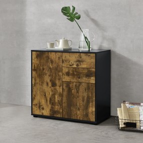 Sideboard Paarl 74x79x36 cm with 2 drawers and 2 cabinet doors black / dark oak