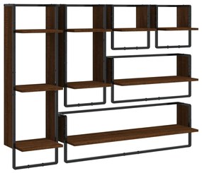 836317 vidaXL Комплект рафтове за стена 6 Кафяв дъб инженерно дърво